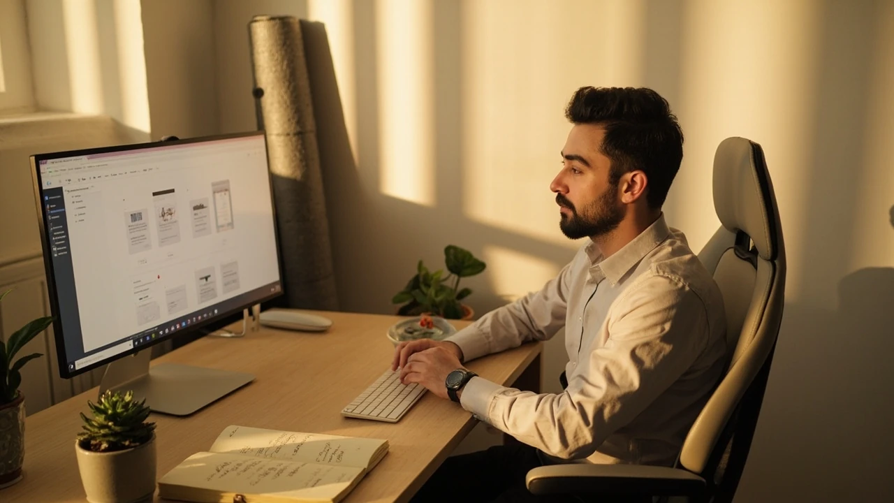 Guidance from a yoga master at a calm desk during a long game development session