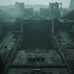 Top-down tactical view of a concrete dam battleground with marked supply drop landing pads